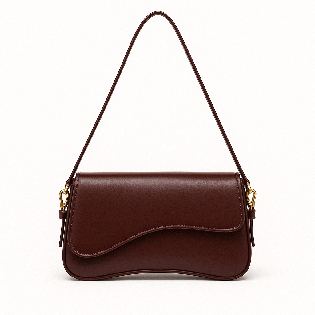 Hadley Sac Baguette Femme – Cuir Vegan Lisse avec Silhouette Asymétrique & Détails Dorés Élégants