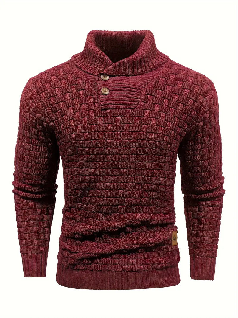 Aaron Pull Homme Col Montant – Tricot Gros, Cald & Elegant cu Nasturi din Lemn