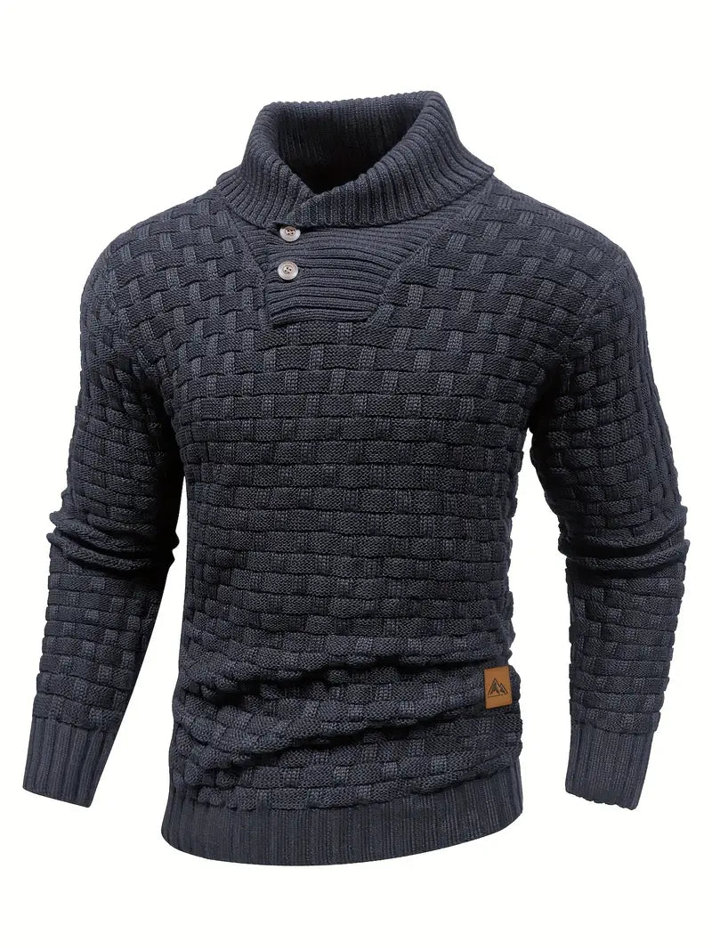Aaron Pull Homme Col Montant – Tricot Gros, Cald & Elegant cu Nasturi din Lemn