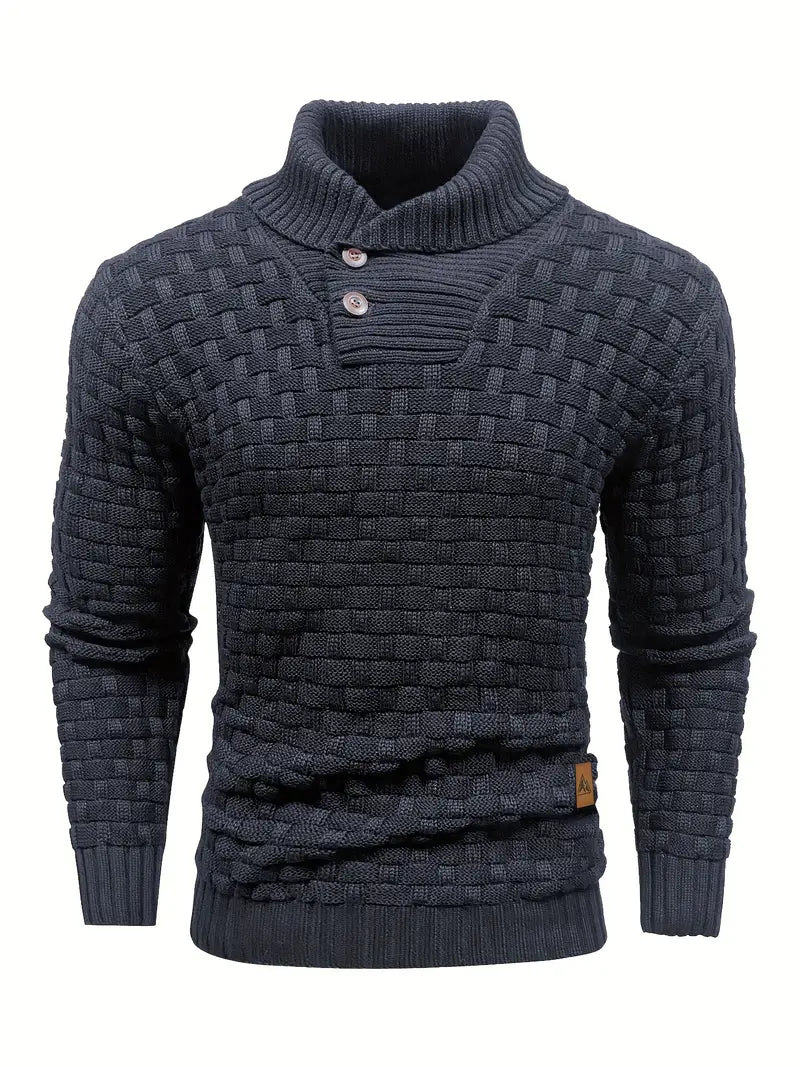 Aaron Pull Homme Col Montant – Tricot Gros, Cald & Elegant cu Nasturi din Lemn