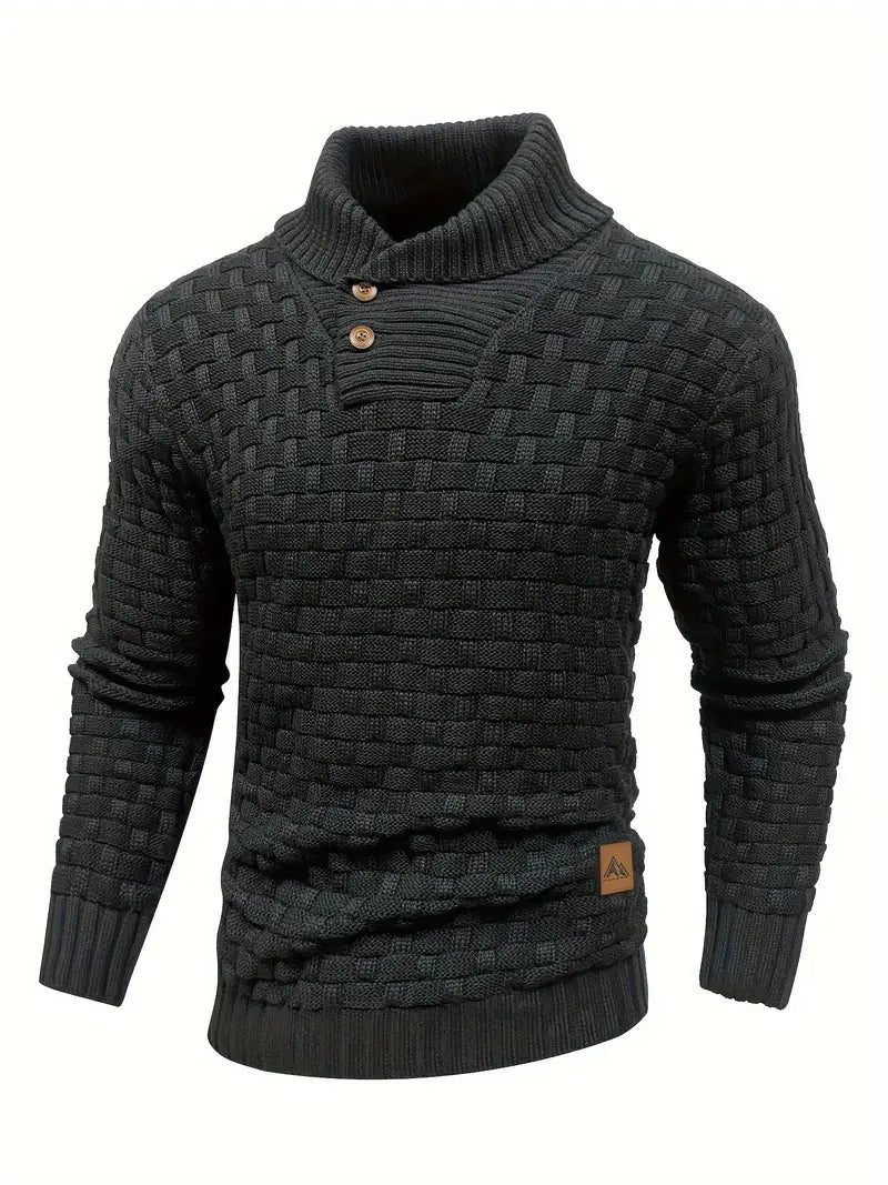 Aaron Pull Homme Col Montant – Tricot Gros, Cald & Elegant cu Nasturi din Lemn