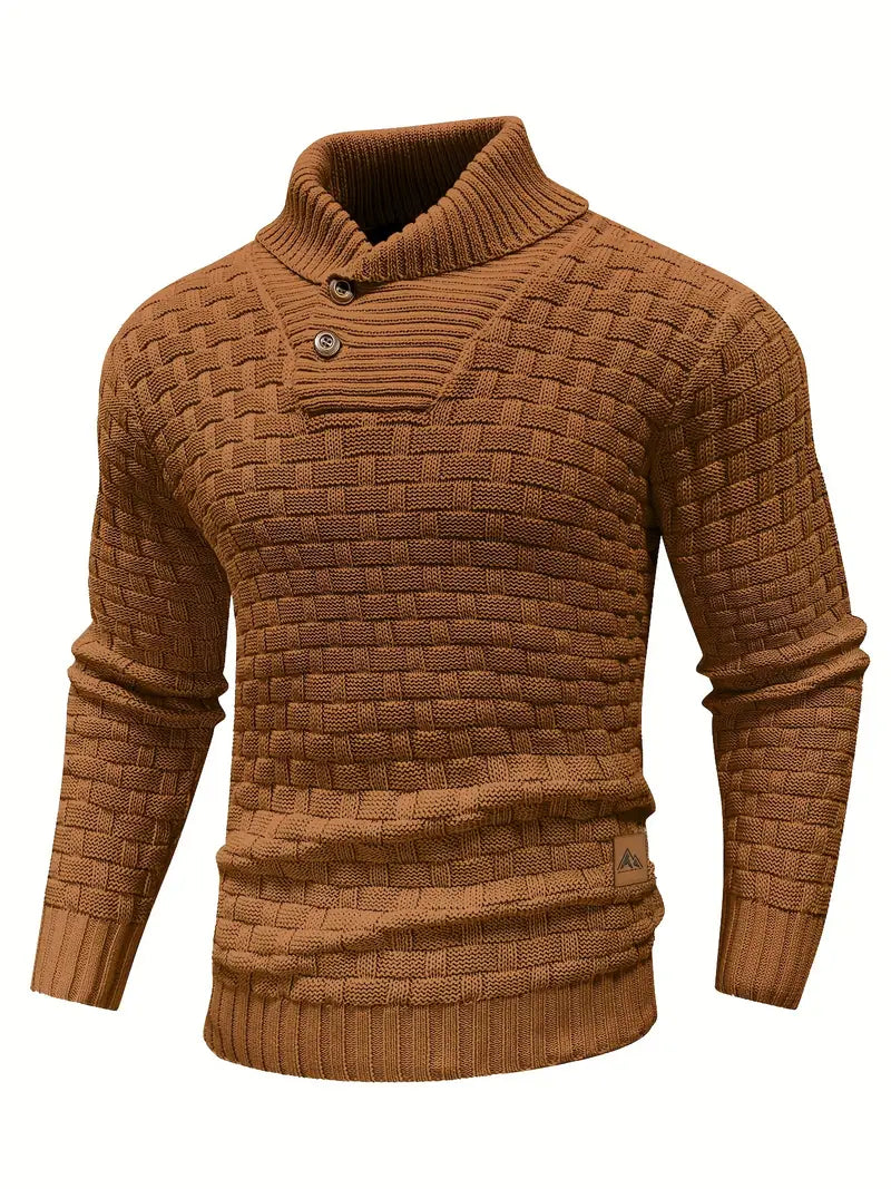 Aaron Pull Homme Col Montant – Tricot Gros, Cald & Elegant cu Nasturi din Lemn