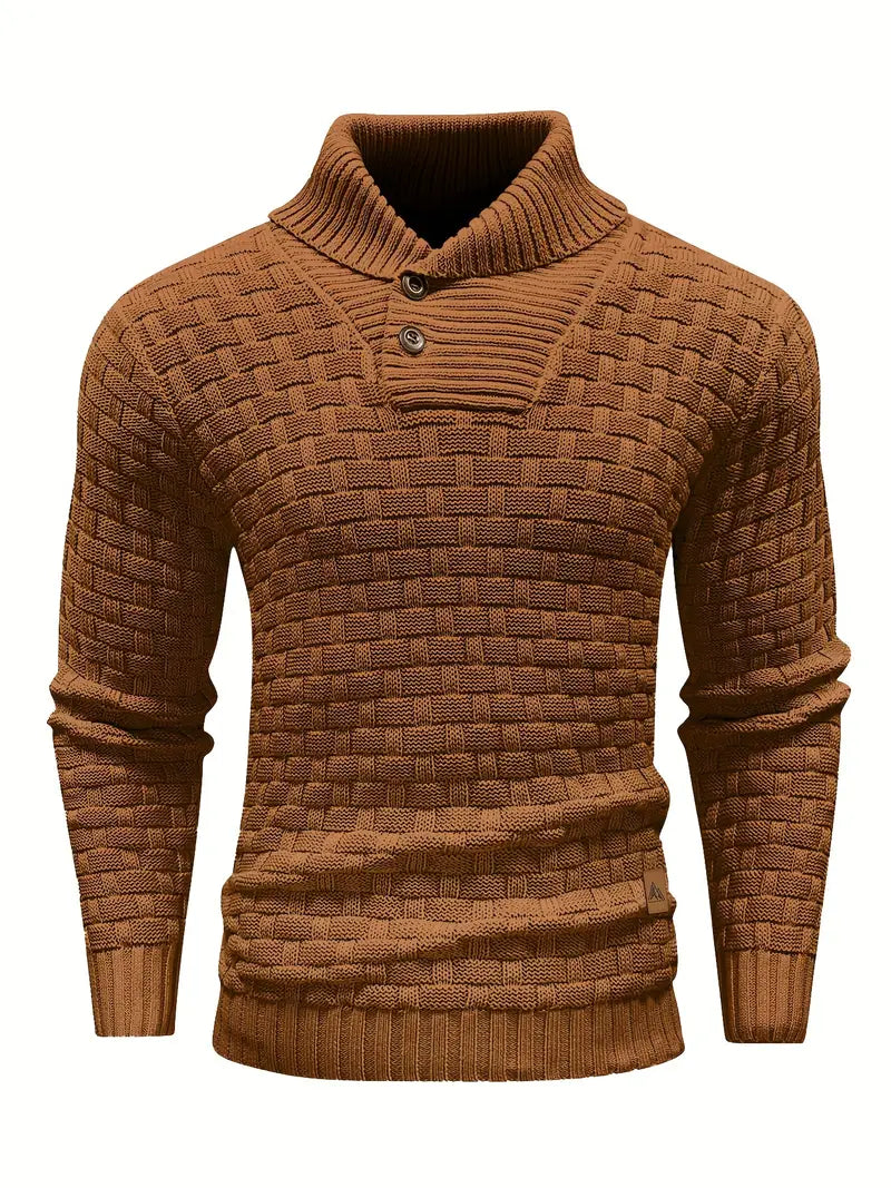 Aaron Pull Homme Col Montant – Tricot Gros, Cald & Elegant cu Nasturi din Lemn