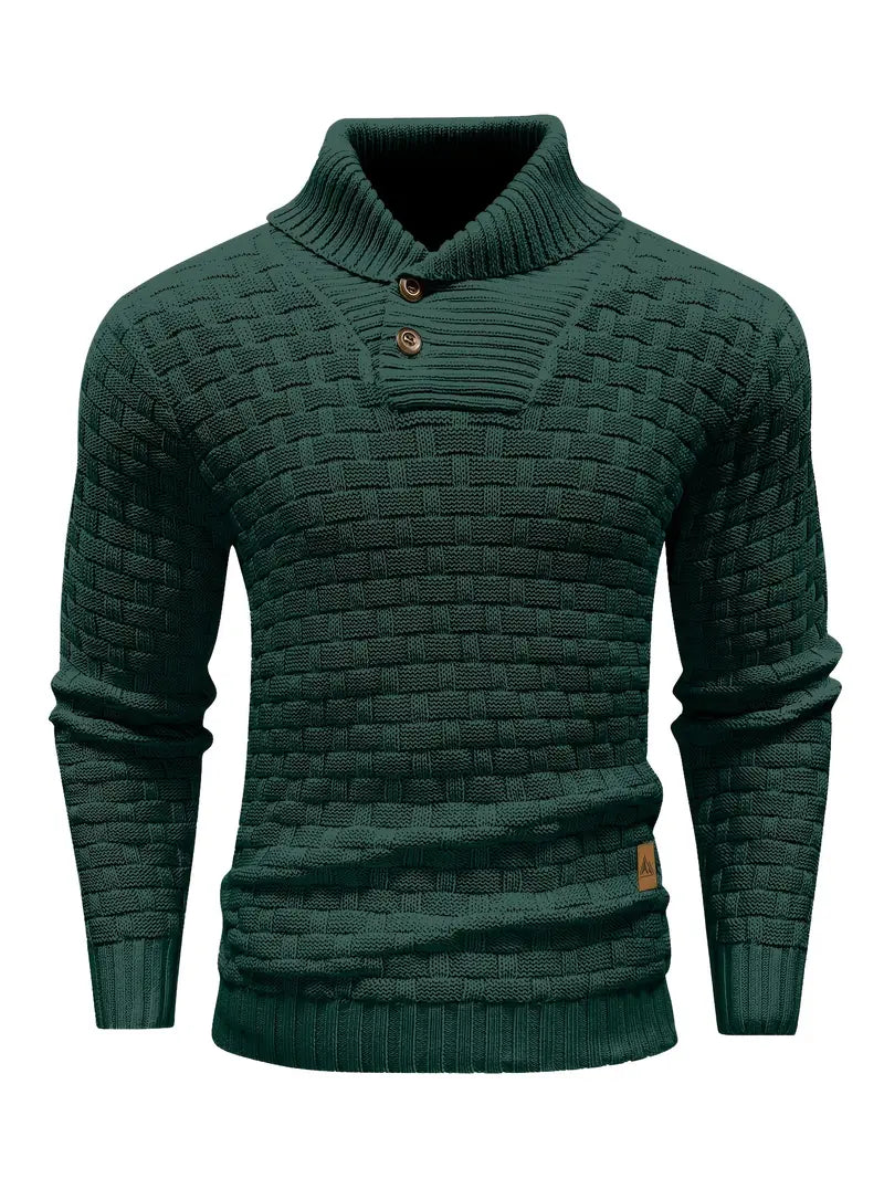 Aaron Pull Homme Col Montant – Tricot Gros, Cald & Elegant cu Nasturi din Lemn