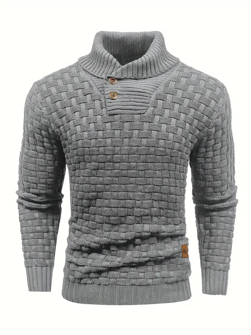 Aaron Pull Homme Col Montant – Tricot Gros, Cald & Elegant cu Nasturi din Lemn