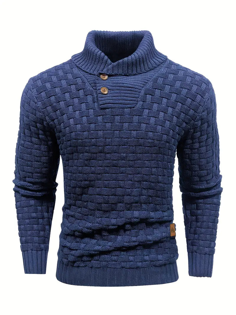 Aaron Pull Homme Col Montant – Tricot Gros, Cald & Elegant cu Nasturi din Lemn
