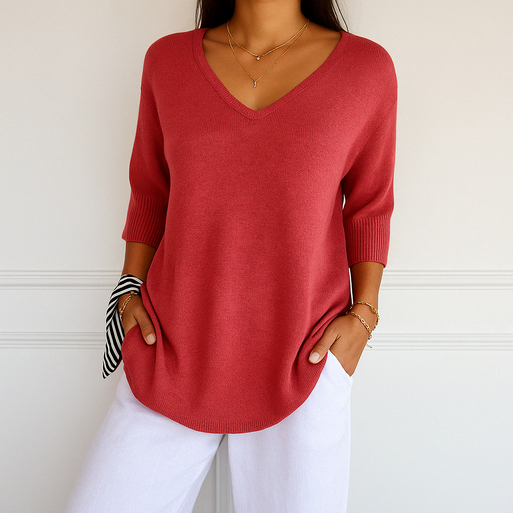 Coraline Ženski Pulover s V-izrezom – Fina, Mekana i Uljepšana Tkanina za Uglađeni Stil