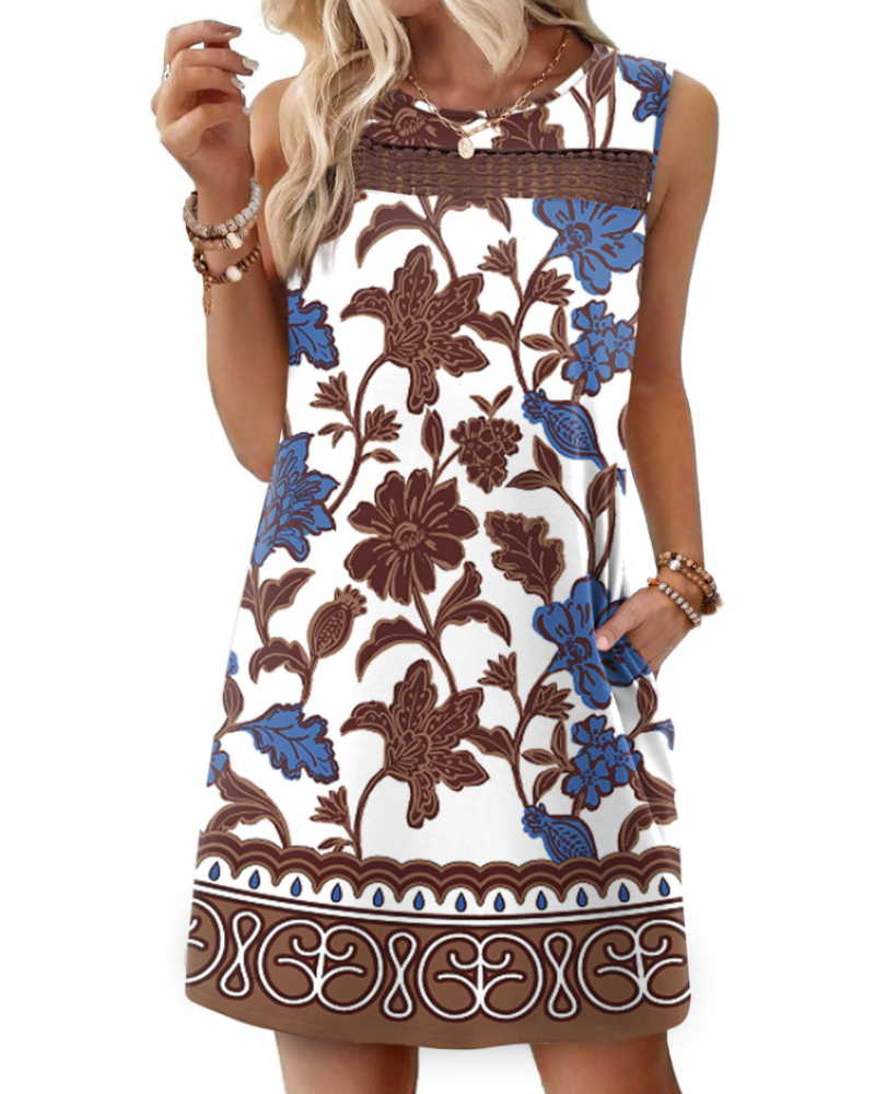 Renee Robe Mini Femme – Ljetna haljina na bretele od čipke, lepršavog kroja s džepovima, elegantnog stila