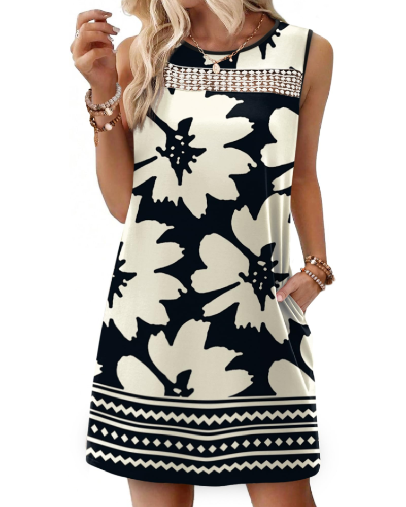 Renee Robe Mini Femme – Ljetna haljina na bretele od čipke, lepršavog kroja s džepovima, elegantnog stila