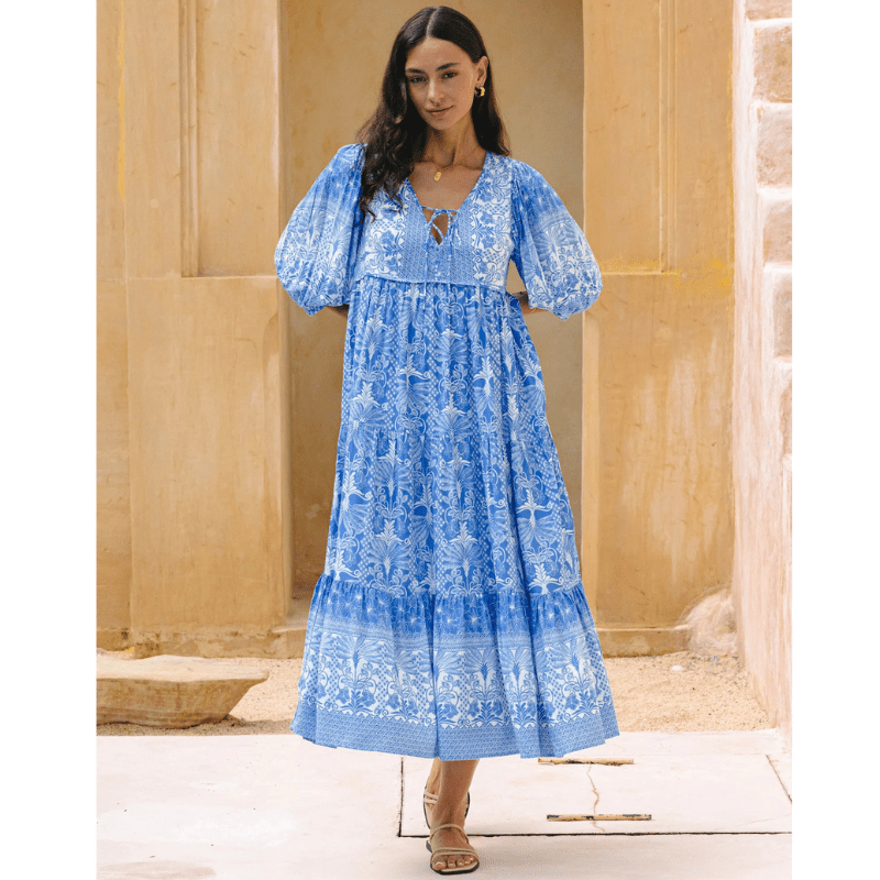 Rosina Robe Longue Looksy – Abstrakt bohemeprint & lagdelt flydende snit