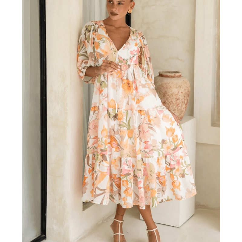 Runa Robe Mi-Longue Looksy – Blomstret Print & Let Sommer Puffede Ærmer