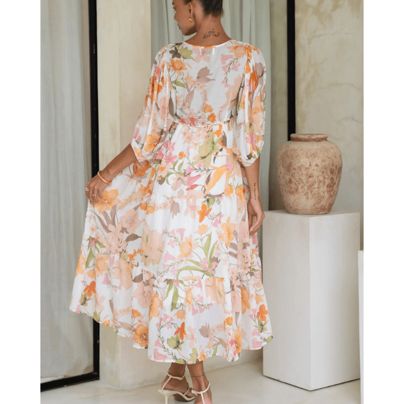Runa Robe Mi-Longue Looksy – Blomstret Print & Let Sommer Puffede Ærmer