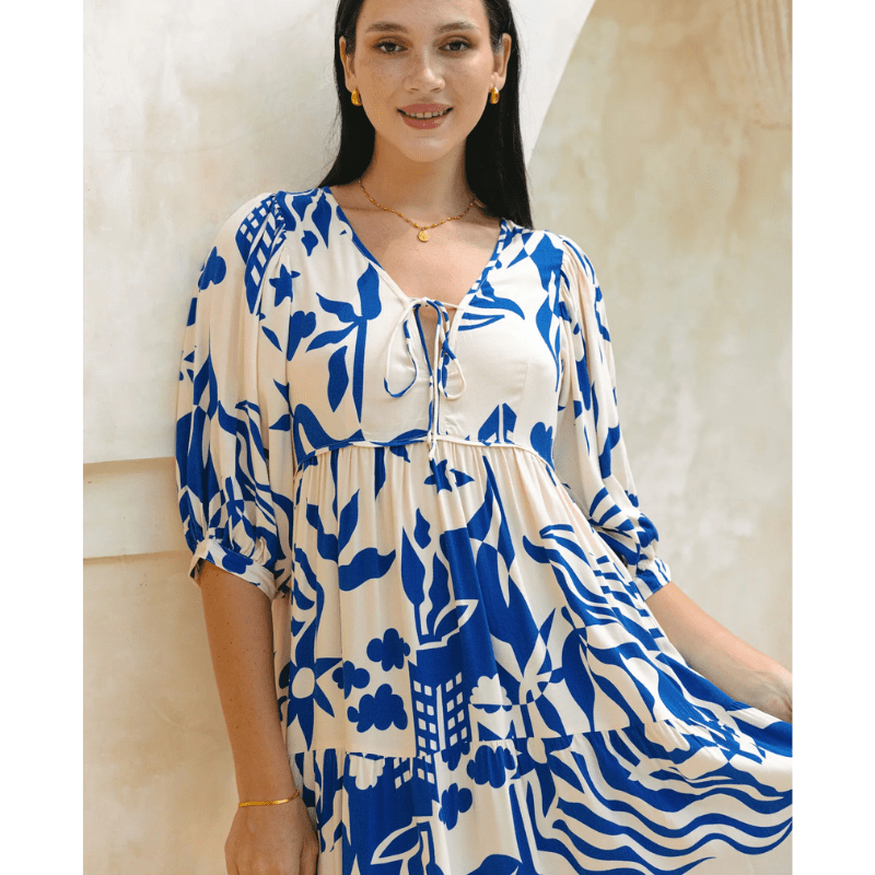 Runa Robe Mi-Longue Looksy – Blomstret Print & Let Sommer Puffede Ærmer