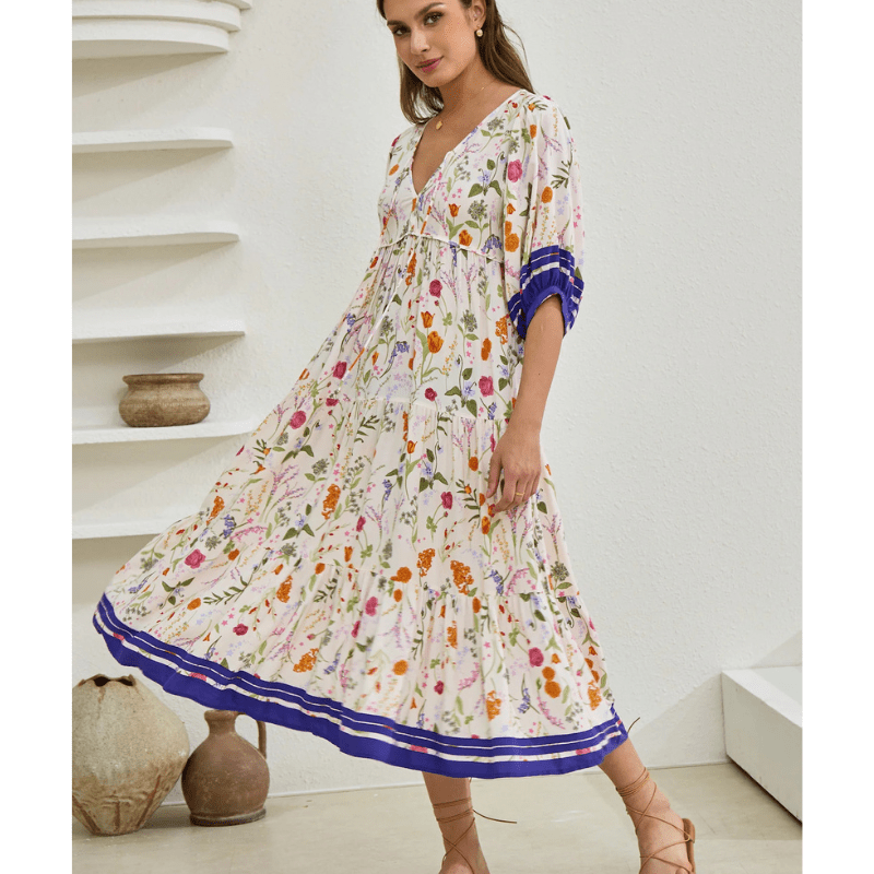 Runa Robe Mi-Longue Looksy – Blomstret Print & Let Sommer Puffede Ærmer