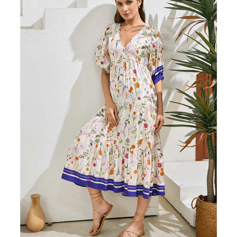 Runa Robe Mi-Longue Looksy – Blomstret Print & Let Sommer Puffede Ærmer