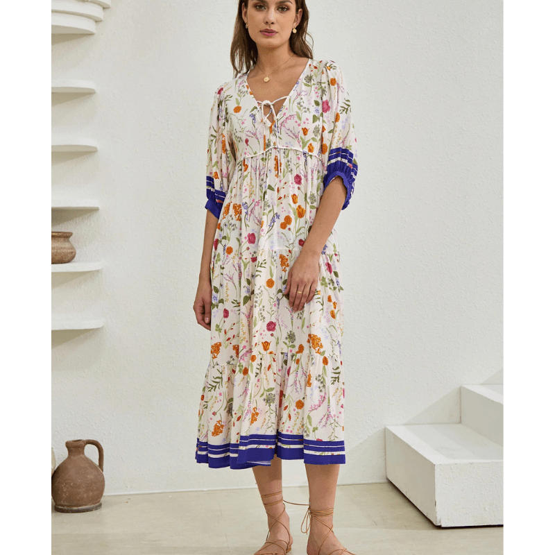 Runa Robe Mi-Longue Looksy – Blomstret Print & Let Sommer Puffede Ærmer