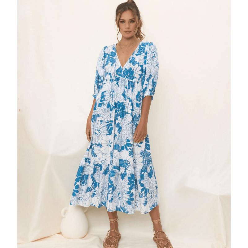 Runa Robe Mi-Longue Looksy – Blomstret Print & Let Sommer Puffede Ærmer