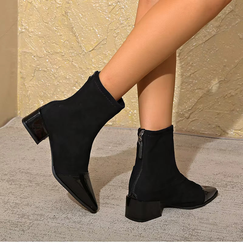Gracia Bottines Femme – Botas Elegantes en Ante con Detalles de Charol y Tacón Bloque Cómodo