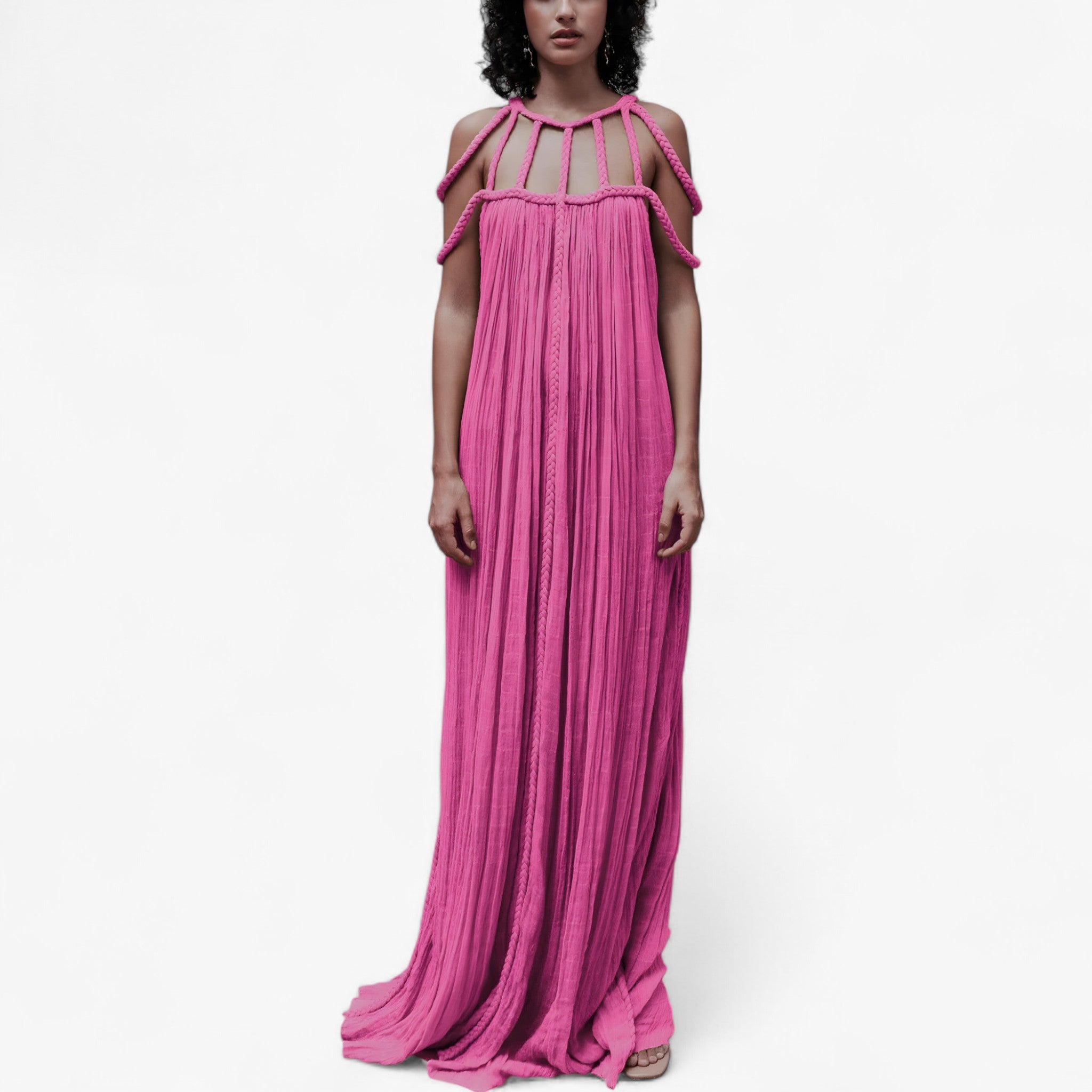 Linette Robe Longue Femme – Elegant maxi kjole med flydende stof, lige snit og alsidig stil