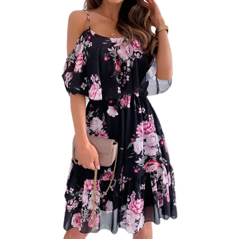 Catalina Robe d’Été Femme – Robe Fleurie avec Encolure Épaules Dénudées & Look Romantique