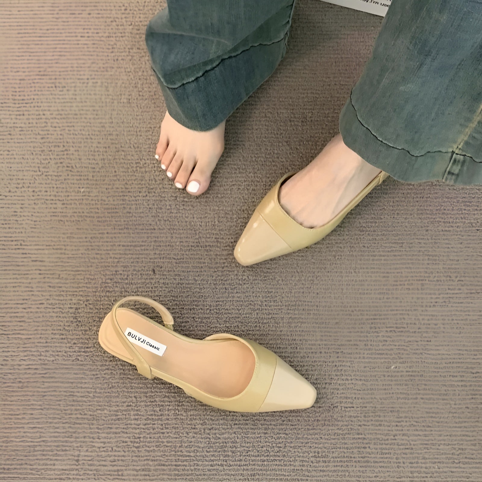 Baleriny damskie Camille – eleganckie buty ze szpiczastym noskiem i wygodnym kwadratowym obcasem