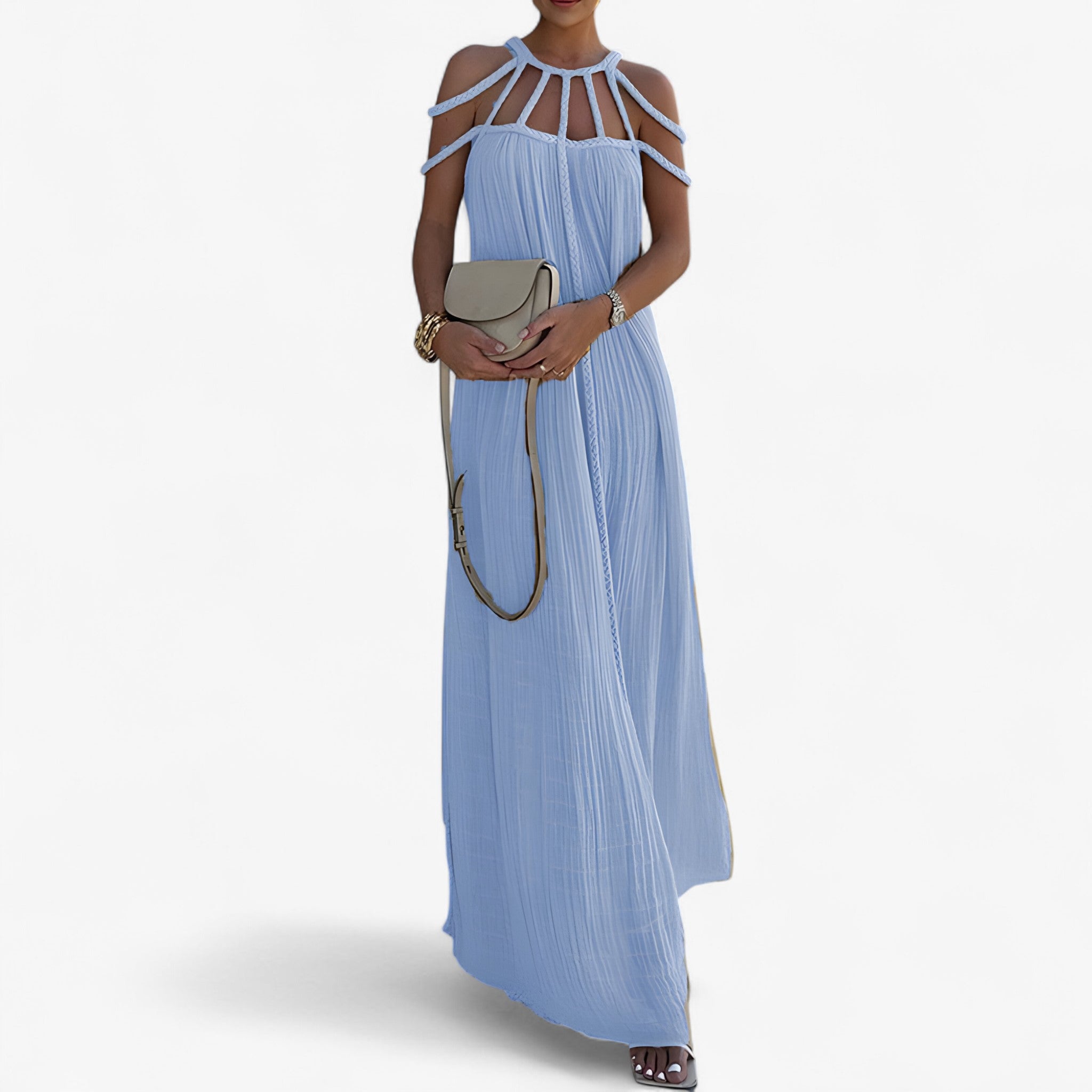 Linette Robe Longue Femme – Elegant maxi kjole med flydende stof, lige snit og alsidig stil