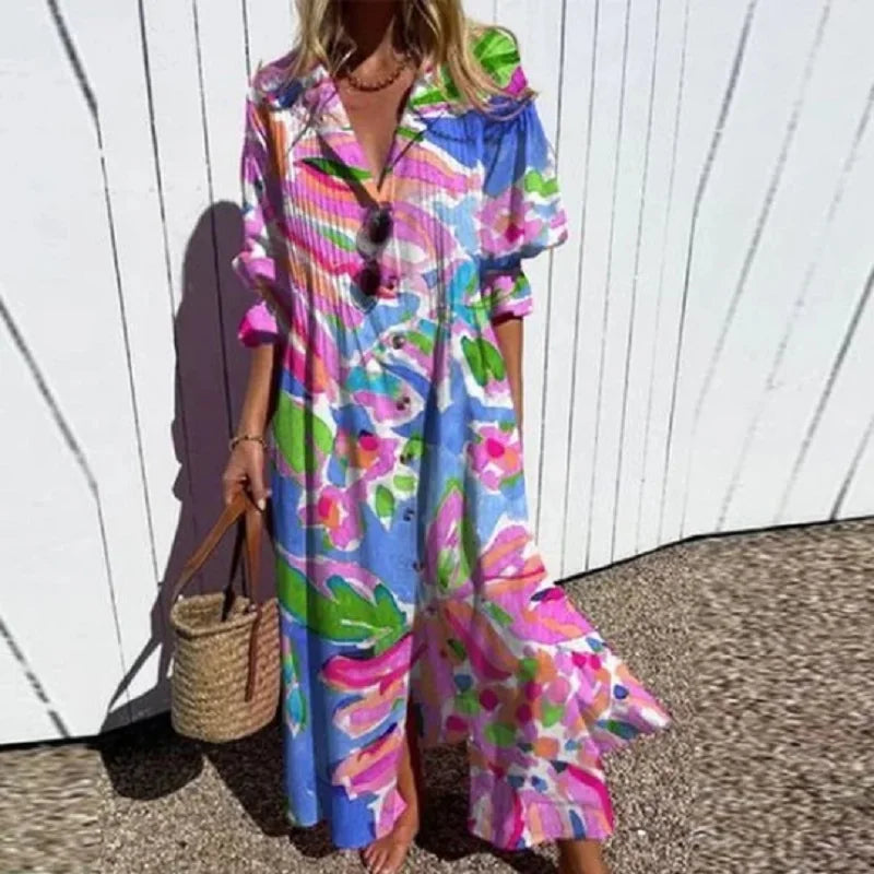 Melissa lange bohemienjurk voor dames – diepe V-hals, vloeiende en lichte silhouet voor de zomer