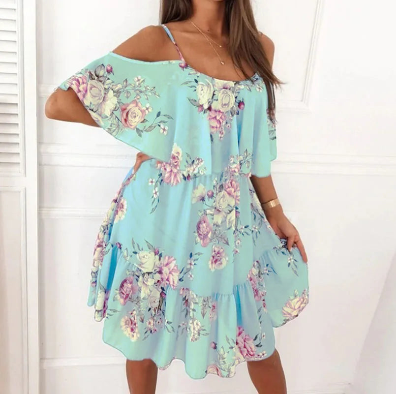 Catalina Robe d’Été Femme – Robe Fleurie avec Encolure Épaules Dénudées & Look Romantique