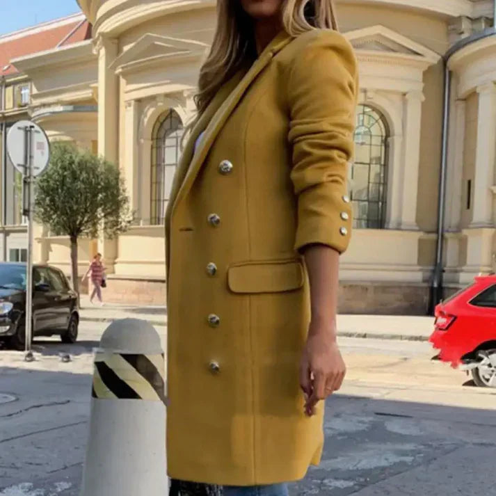 Ariana Manteau Long Femme – Coupe Classique Boutonnée avec Poches Latérales & Style Quotidien