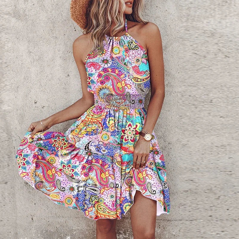 Jocea Robe Courte Femme – Robe d’Été Bohème Aérienne avec Imprimé Coloré & Coupe Confortable