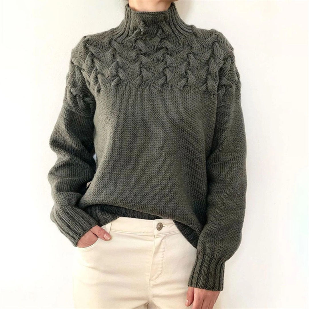 Mikayla Pull Femme – Suéter de cuello alto de punto cálido y elegante para el invierno