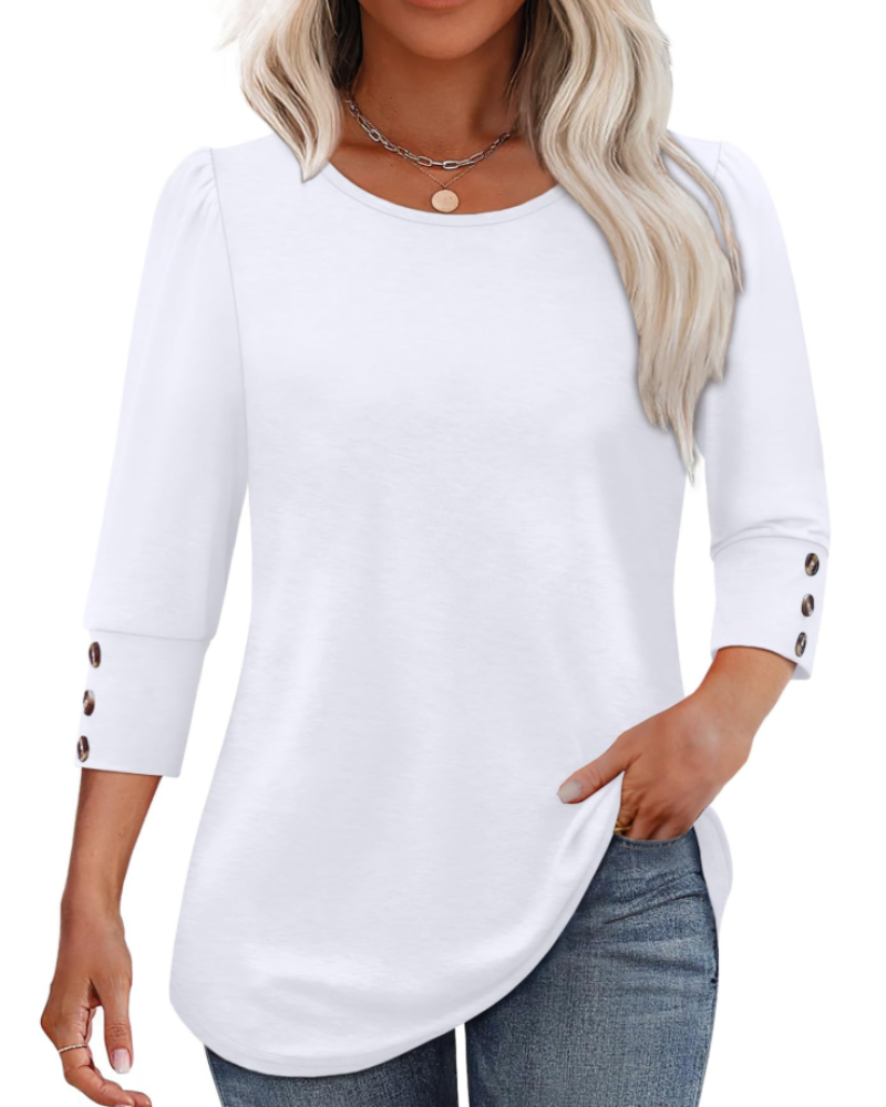 Blusa Veda Donna – Top con Scollo a V, Maniche 3/4 Sbuffanti e Polsini Arricciati Chic