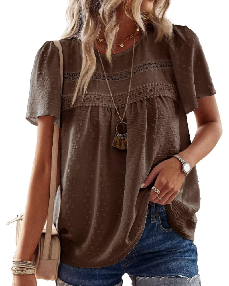 Naira Bluse Damen – Boho-Top aus Musselin mit Spitze & fließendem Schnitt