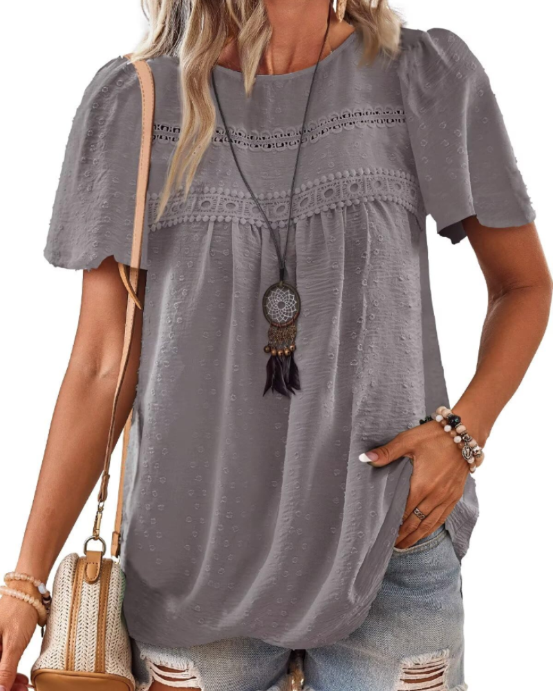 Naira Bluse Damen – Boho-Top aus Musselin mit Spitze & fließendem Schnitt