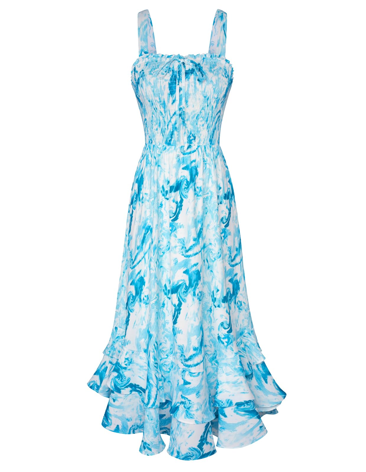 Mildred Women's Maxi Dress – Square Neck, Straps, Smocked A-Line Cut & Ruffled Hem Summer