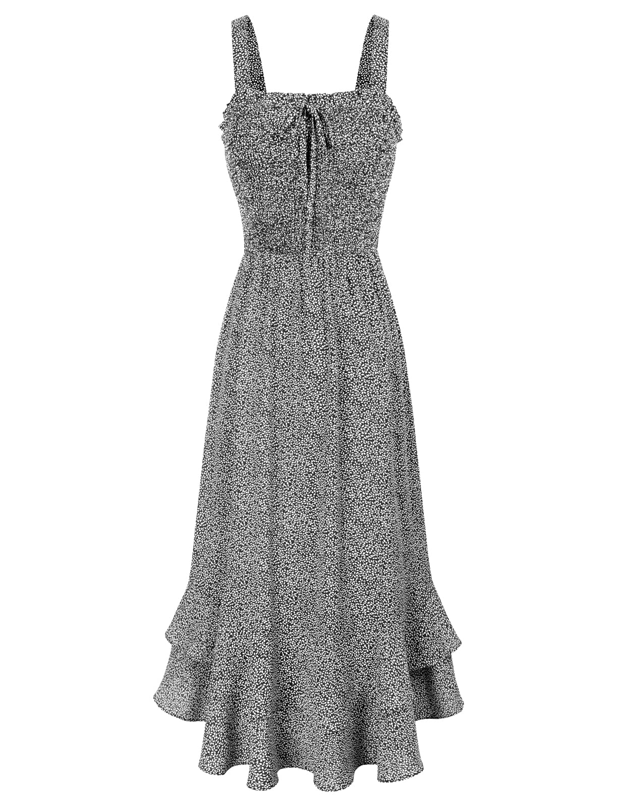 Mildred Women's Maxi Dress – Square Neck, Straps, Smocked A-Line Cut & Ruffled Hem Summer
