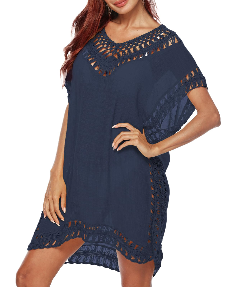 Meleden Damen Strandkleid – Fließender Poncho mit V-Ausschnitt, Bikini-Cover-Up im Boho-Stil