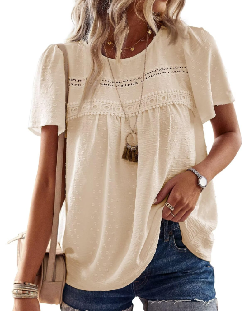 Naira Bluse Damen – Boho-Top aus Musselin mit Spitze & fließendem Schnitt