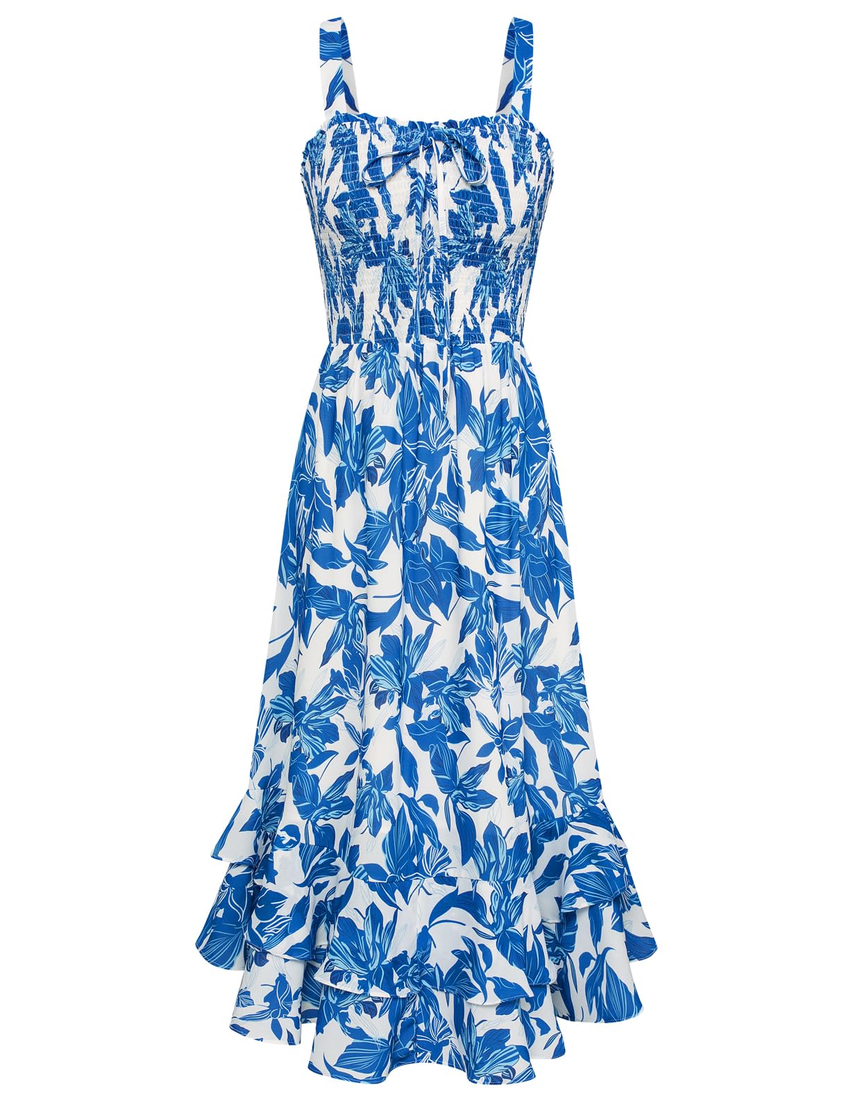 Mildred Women's Maxi Dress – Square Neck, Straps, Smocked A-Line Cut & Ruffled Hem Summer