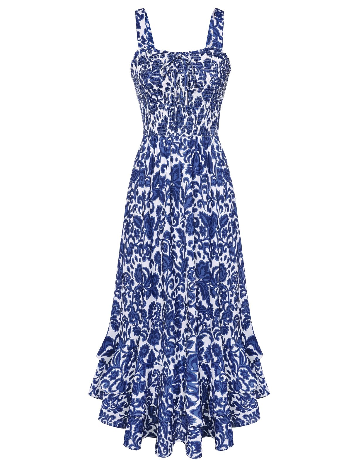 Mildred Women's Maxi Dress – Square Neck, Straps, Smocked A-Line Cut & Ruffled Hem Summer