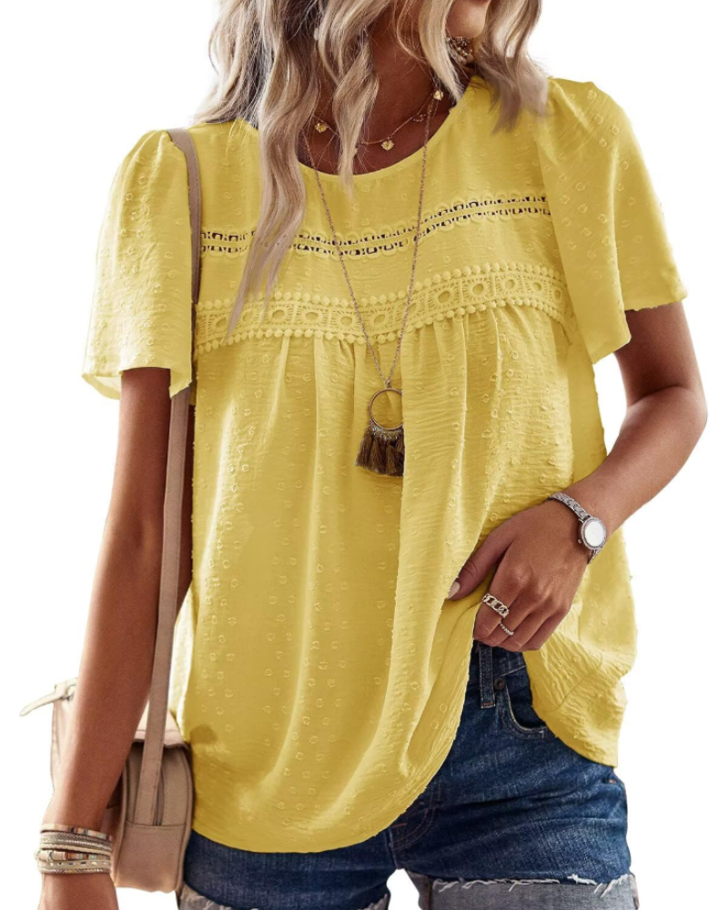 Naira Bluse Damen – Boho-Top aus Musselin mit Spitze & fließendem Schnitt