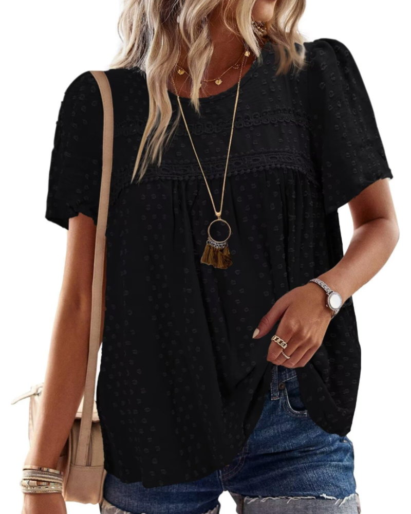 Naira Bluse Damen – Boho-Top aus Musselin mit Spitze & fließendem Schnitt