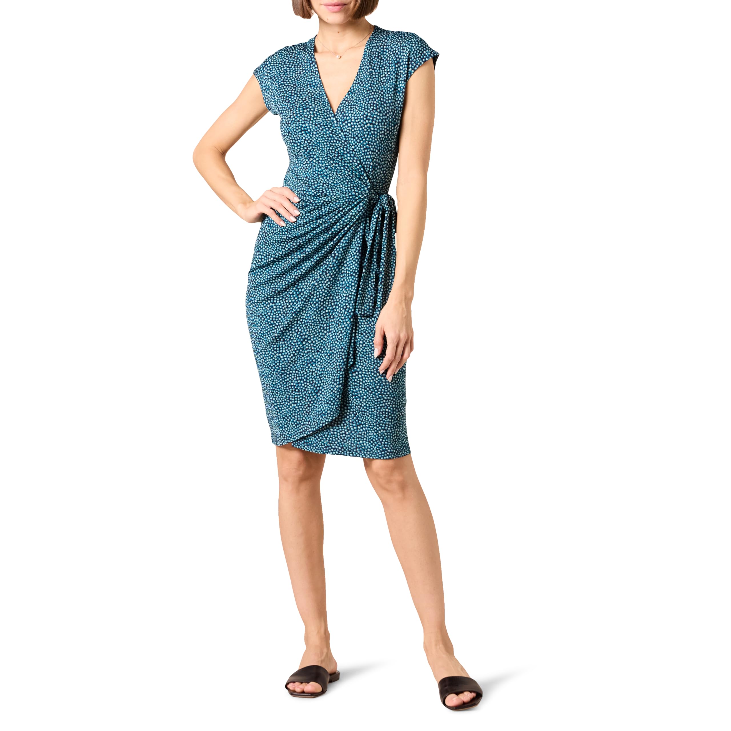 Juna Robe Femme – Haljina na preklop s V-izrezom, kratkim rukavima i elegantnim uskim krojem