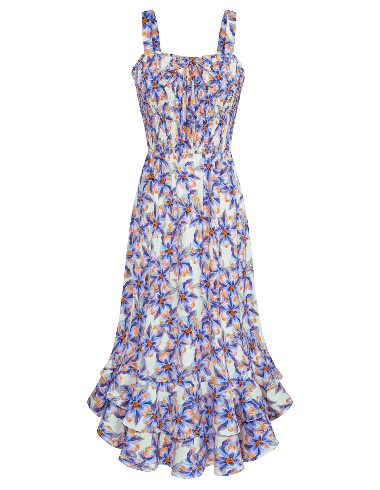 Mildred Women's Maxi Dress – Square Neck, Straps, Smocked A-Line Cut & Ruffled Hem Summer