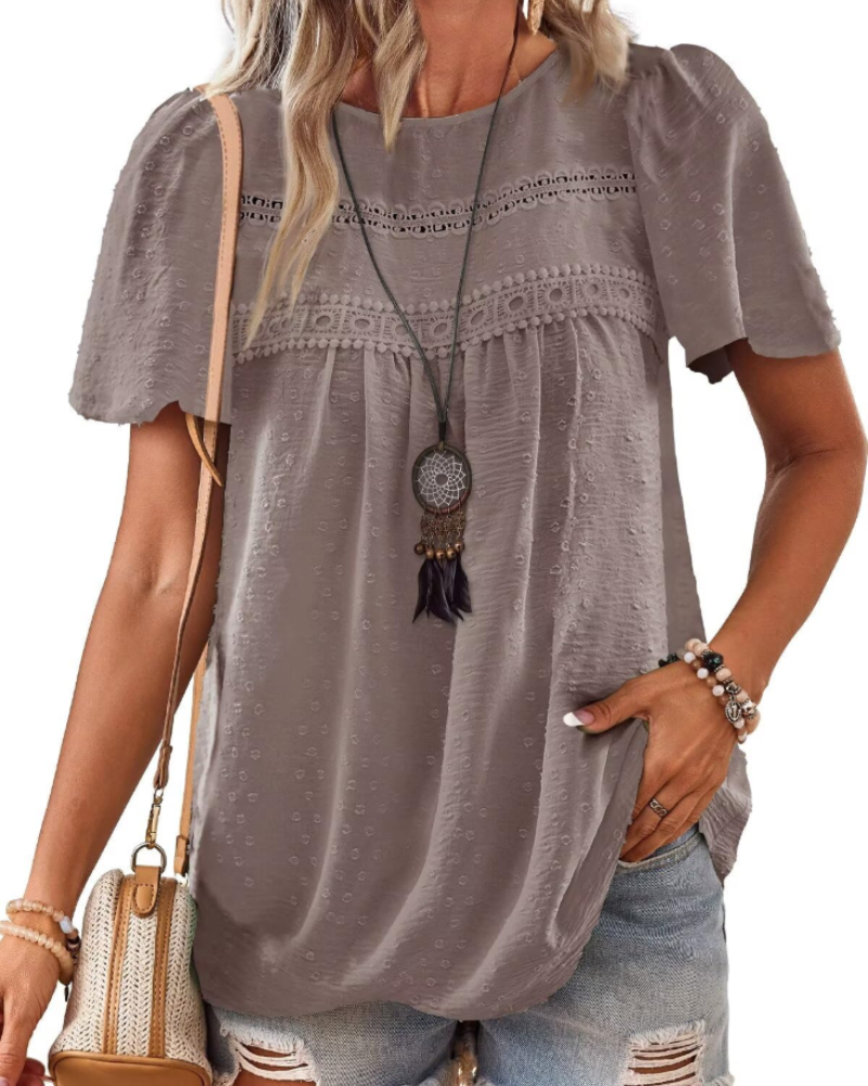 Naira Bluse Damen – Boho-Top aus Musselin mit Spitze & fließendem Schnitt