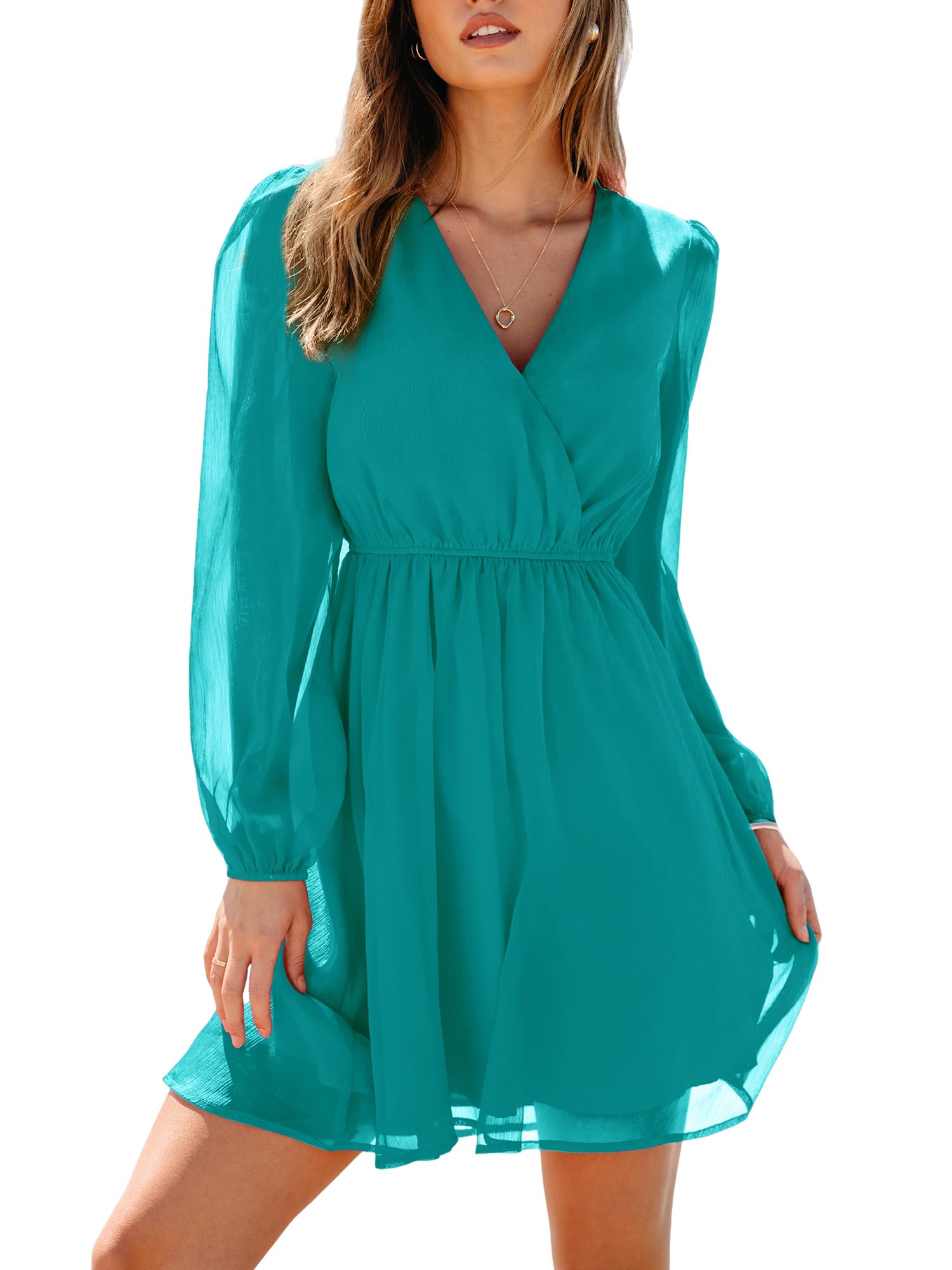 Nerina Robe Cupshe Dame – V-hals Cache-Cœur Blomstret, Lange Ærmer & Elegant Mini Skæring