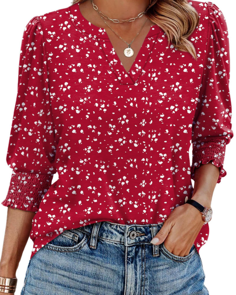 Blusa Veda Donna – Top con Scollo a V, Maniche 3/4 Sbuffanti e Polsini Arricciati Chic