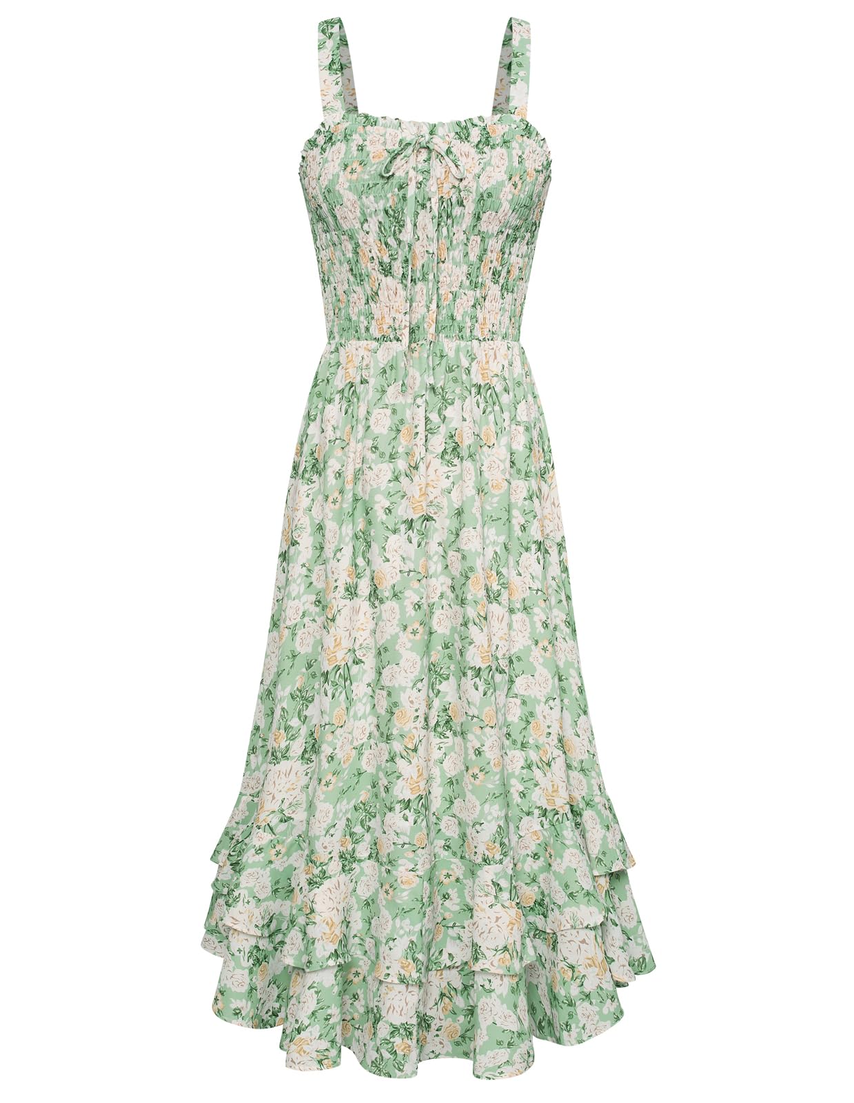 Mildred Women's Maxi Dress – Square Neck, Straps, Smocked A-Line Cut & Ruffled Hem Summer