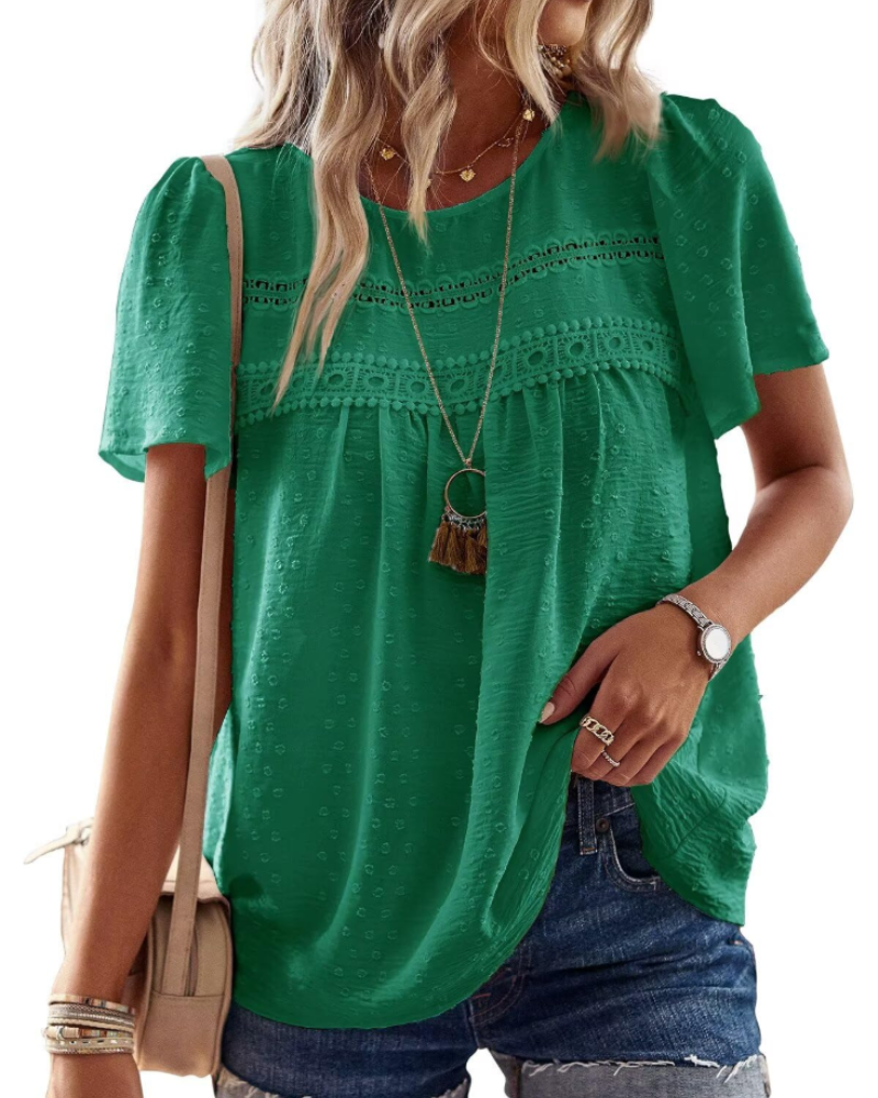 Naira Bluse Damen – Boho-Top aus Musselin mit Spitze & fließendem Schnitt