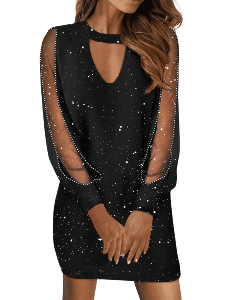 Camilla Women's Dress – Midi Lace Dress with V-Neck, Long Sleeves, High Waist, A-Line, Pockets